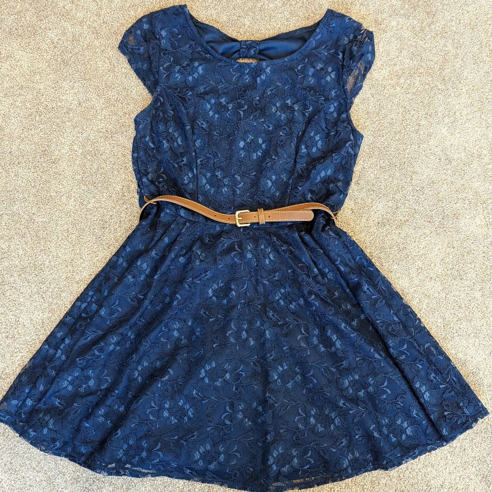 Dress Navy Blue Lace with tan/brown accent belt.